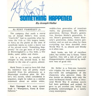 One Great Novelist of the 70's Writes about Another: Kurt Vonnegut, Jr. on Joseph Heller's Something Happened [cover title]