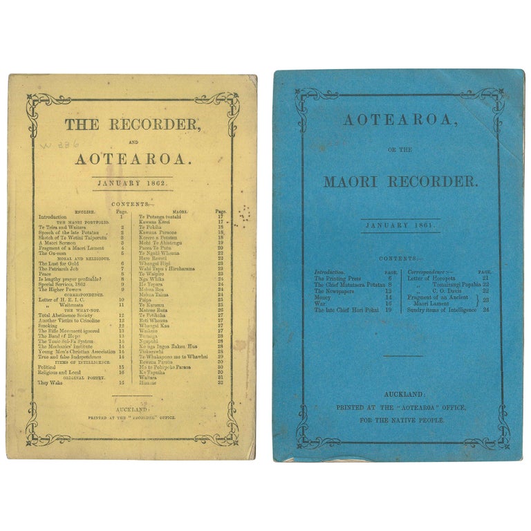 Item No: #306899 Ko Aotearoa, or the Maori Recorder (no. 1) together with The Recorder and Ko Aotearoa (no. 2) [Complete Run in Original Wrappers]. Charles Davis.