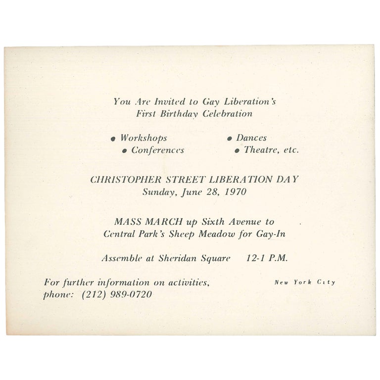 Item No: #307245 "You Are Invited to Gay Liberation's First Birthday Celebration"