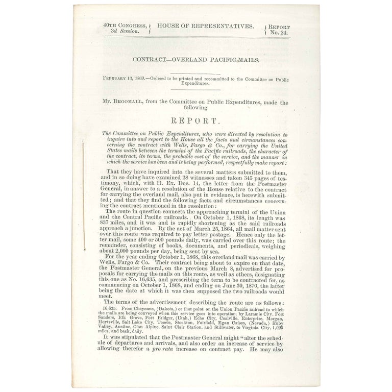 Item No: #307418 Contract—Overland Pacific Mails. John Martin Broomall.