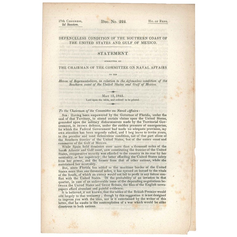 Item No: #307441 Defenceless Condition of the Southern Coast of the United States and Gulf of Mexico. C. F. Mercer, Charles Fenton.