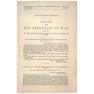 Item No: #307443 Claim of Dakota Territory. Letter from the Secretary of War,...