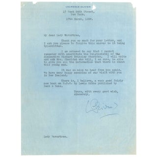 Item No: #307759 Typed Letter, Signed, to Lady Wavertree (Sophie Florence...