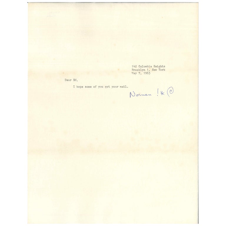 Item No: #307761 Typed Note, Signed. Norman Mailer.