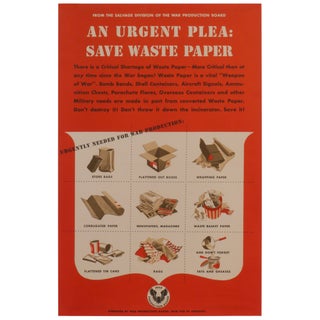 Item No: #308140 An Urgent Plea: Save Waste Paper. Salvage Division of the War...
