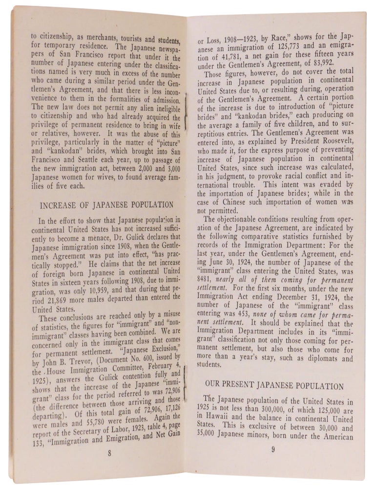 America and Japan: Their Treatment of Foreigners and Resulting Conditions. Policies in Immigration, Exclusion Land Ownership and Lease, Citizenship, Dual Citizenship