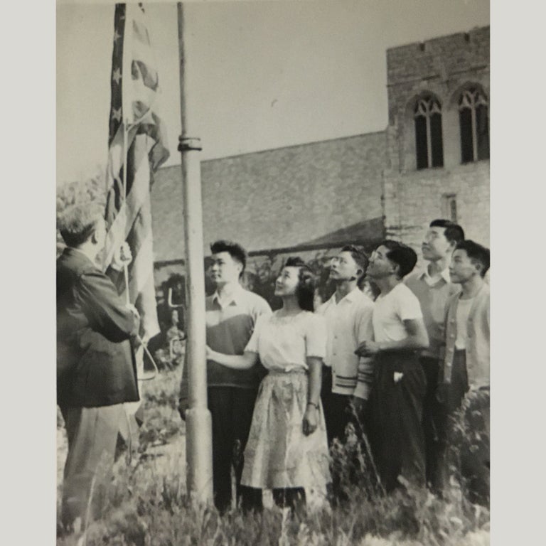 Item No: #35528 Japanese Students Under Fire [Press Photograph of Japanese American Students Raising a US Flag]
