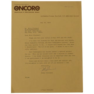 Item No: #360747 [On Poets & Writers and Readings, a Typed Letter, Signed]....