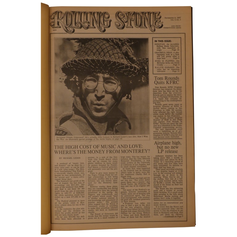 Item No: #361487 Rolling Stone: Issue Numbers One through Fifteen, November 9, 1967 through August 10, 1968. Jann Wenner.