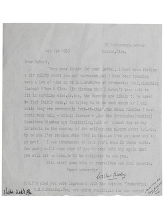 Item No: #361876 Typed Letter, Signed, about railroad research by the author of...