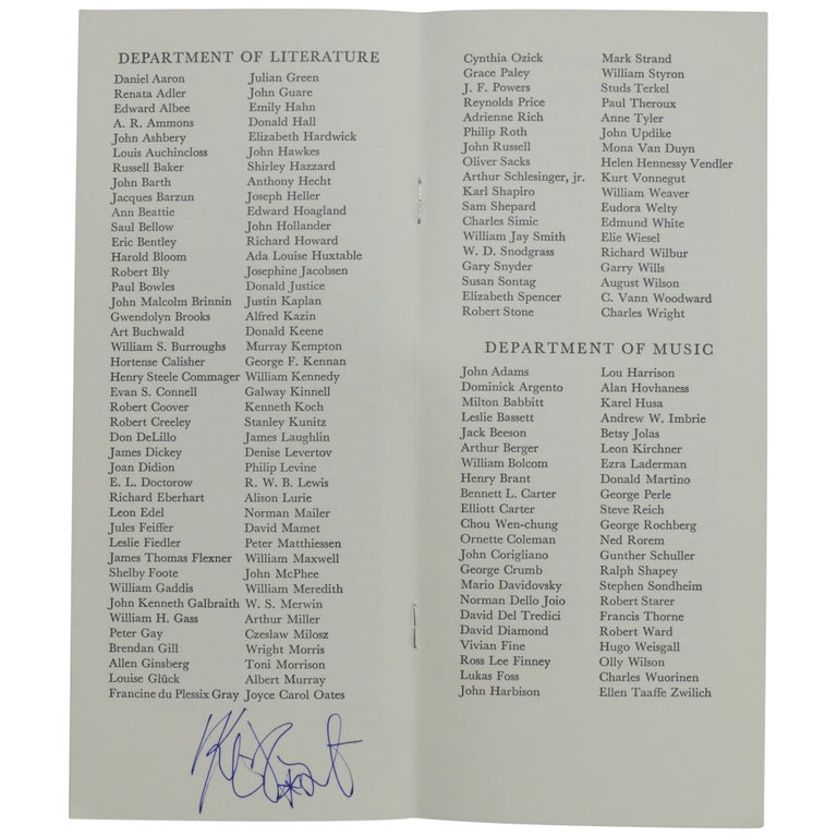 Item No: #362369 Membership Roster 1997: American Academy of Arts and Letters. Kurt Vonnegut.