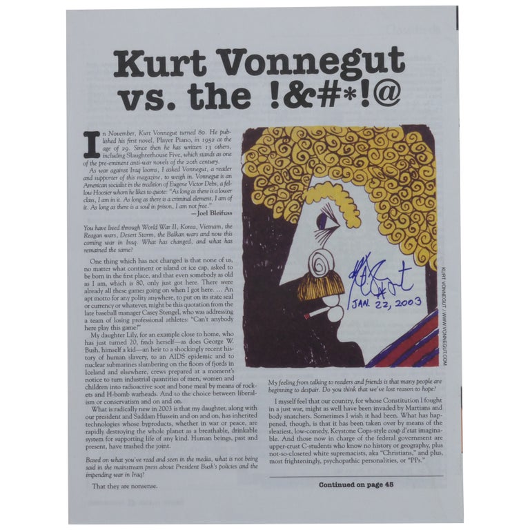 Item No: #362374 "Vonnegut vs. the !&#*!@" in In These Times, February 17, 2003. Kurt Vonnegut.