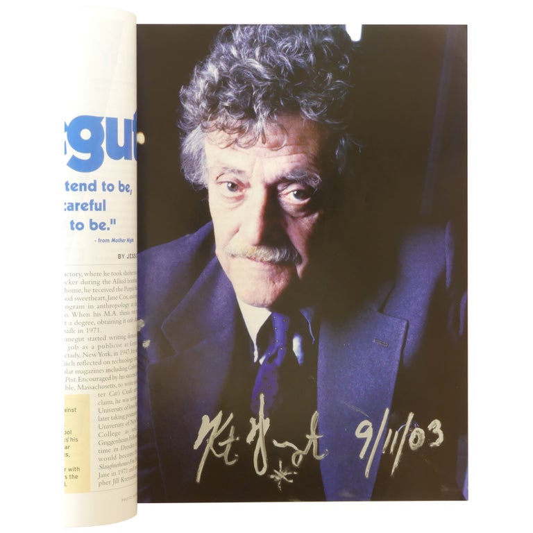 Item No: #362381 Signed Photo Portrait in Bookmarks, Sept/Oct 2003. Kurt Vonnegut.