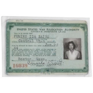 Item No: #362549 Citizen's Indefinite Leave Card. United States War Relocation...