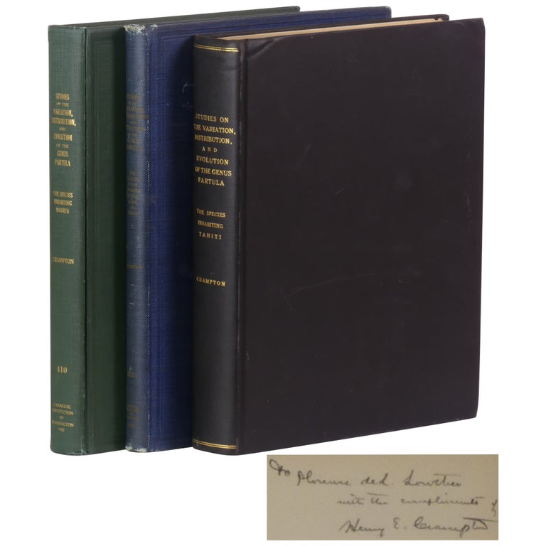 Item No: #362658 Studies on the Variation, Distribution, and Evolution of the Genus Partula [Complete in Three Volumes]. The Species Inhabiting Tahiti; The Species of the Mariana Islands, Guam and Saipan; and The Species Inhabiting Moorea. Henry Edward Crampton.