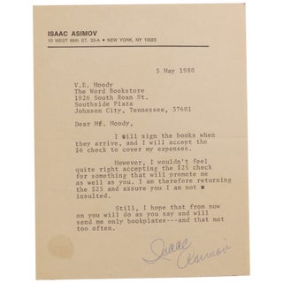 Item No: #362719 Typed Letter, Signed, (TLS) about signing books. Isaac Asimov