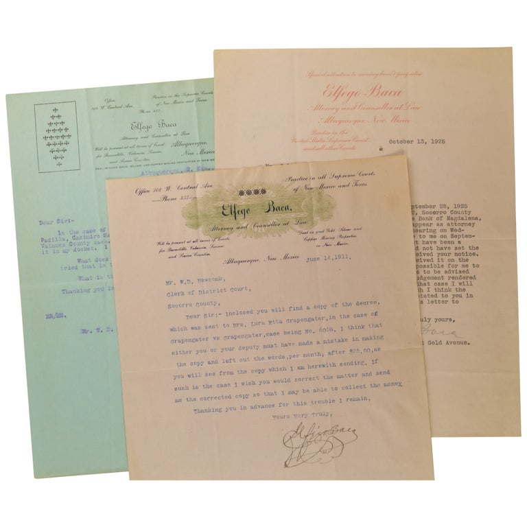 Item No: #362818 Three Typed Letters Signed (TLS). Elfego Baca.
