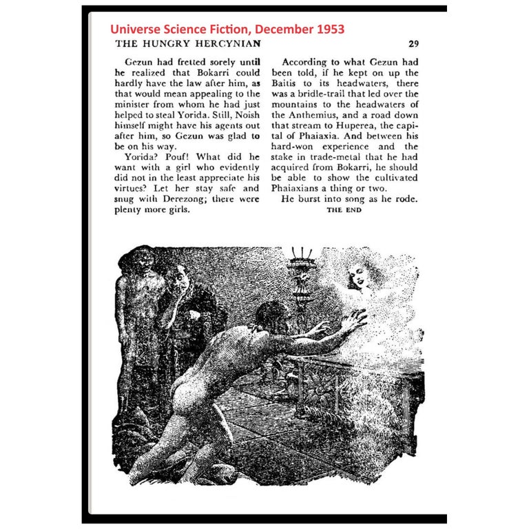Original Drawing for L. Sprague de Camp’s The Hungry Hercynian, Published in Universe Science Fiction (December 1953)