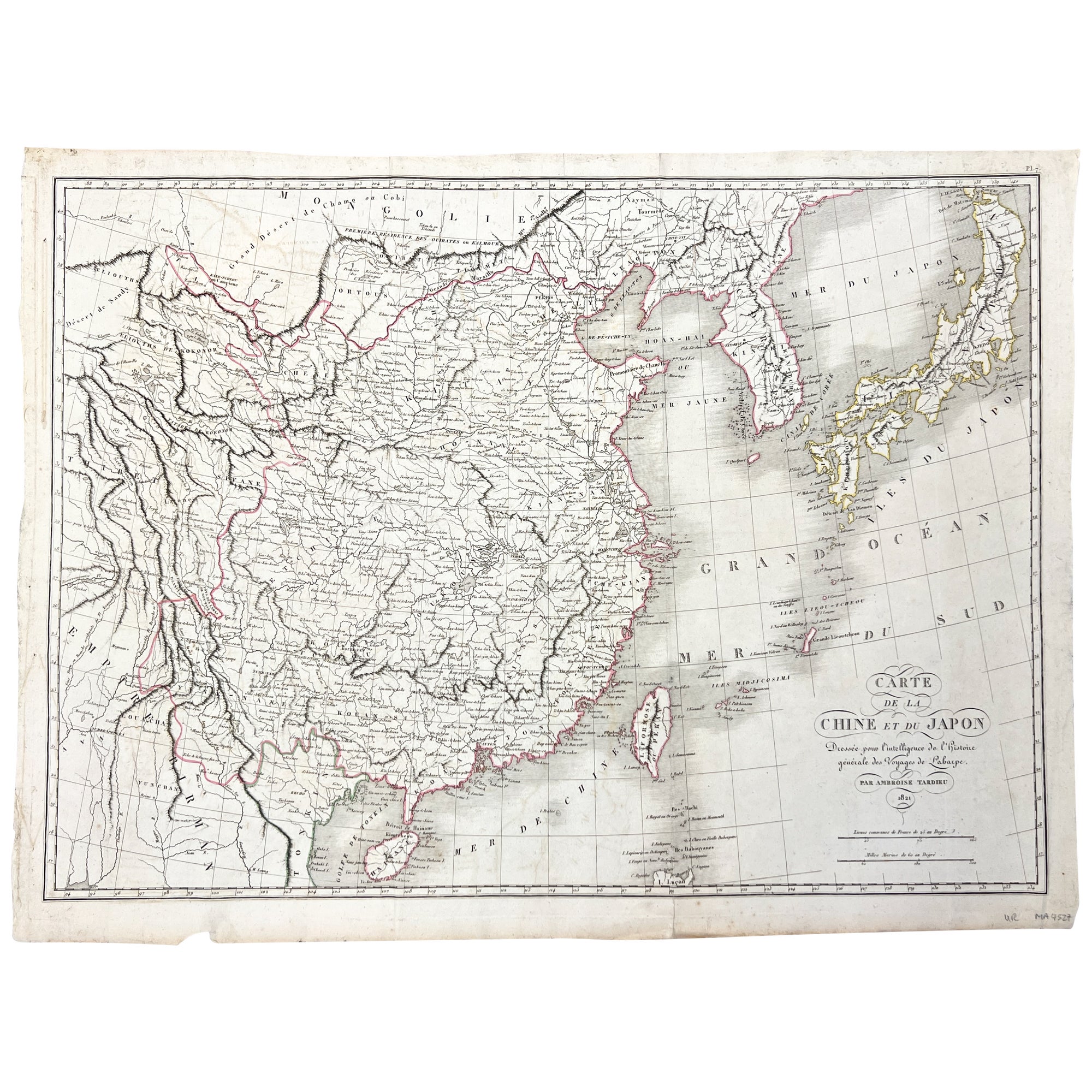 Engraved Map of China, Korea, Japan, Formosa, and Hainan Carte de la Chine  et du Japon by Ambrose Tardieu on Downtown Brown Books