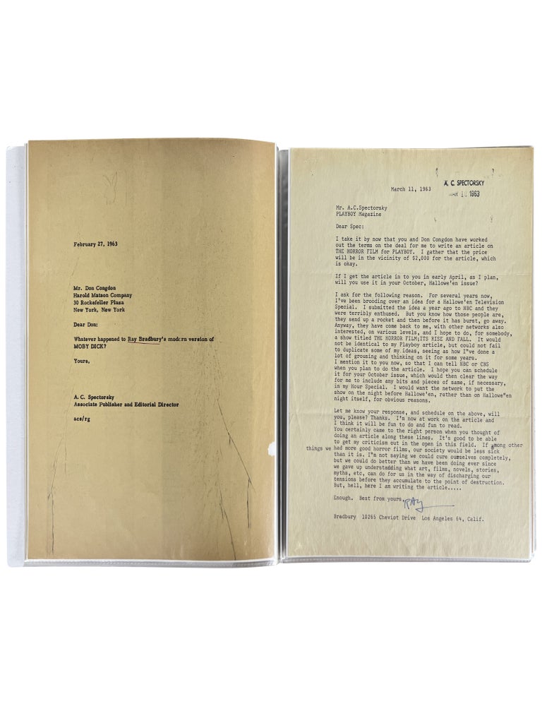 Archive of 37 Typed Letters, Signed, to Playboy Staff, with In-House Playboy Notes and Memos About Bradbury