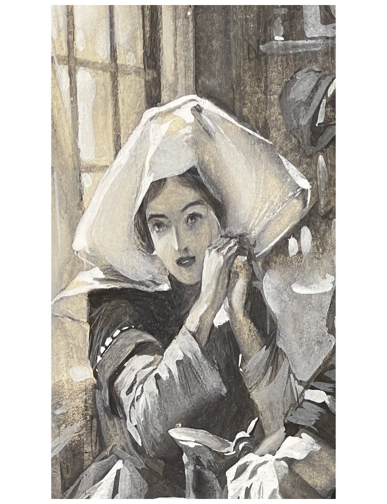 Original Wash Painting of a Scene in a French Inn