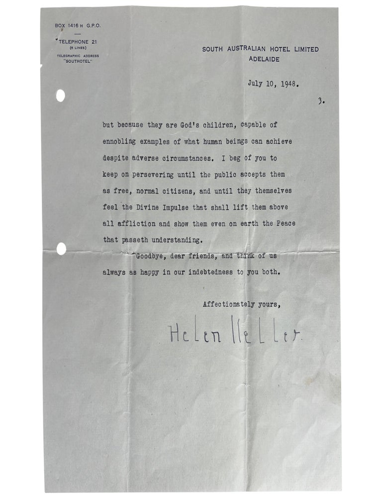Two Typed Letters, Signed, to the President of the South Australian Adult Deaf Society