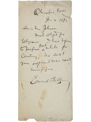 Item No: #366344 Autograph Letter, Signed, June 6, 1896. Edward Bellamy