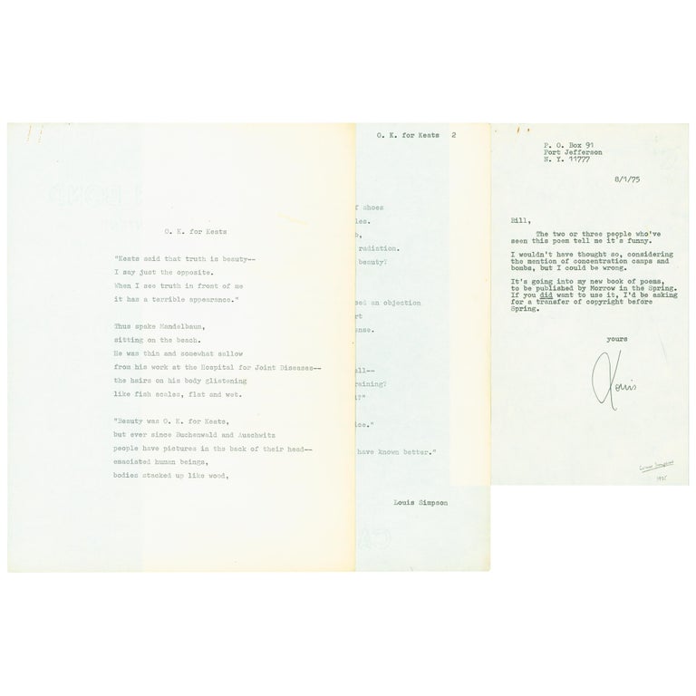 Item No: #5234 O.K. for Keats [typescript poem]. Louis Simpson.