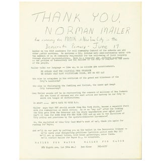 Item No: #6419 Thank You, Norman Mailer for Running for Mayor. Norman Mailer